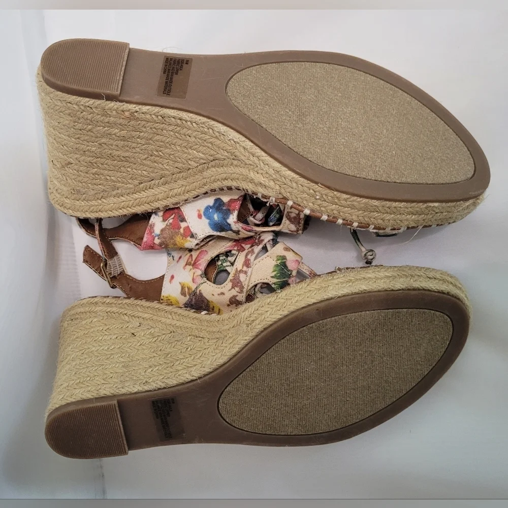 New Sugar Strappy Lace Up High Wedge Espadrille Sandals 9.5